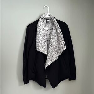 Black Open Front Cardigan with White Sherpa Lining